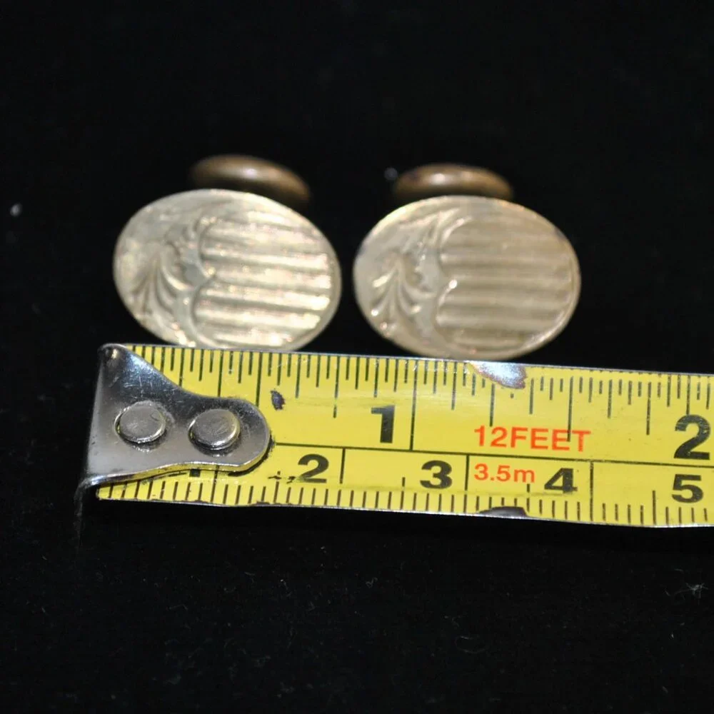 Antique Gold-filled Engraved Cufflinks with Stripes & Branch